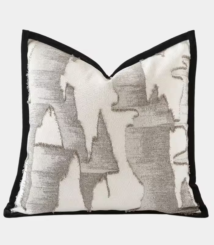 Abstract Brushstroke Cushion Cover – Embroidered Design Cream