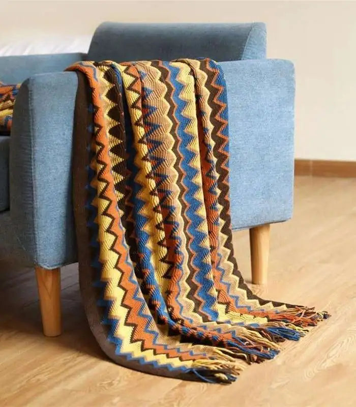 Bohemian Throw Blanket Chevron Pattern Acrylic 130x220cm