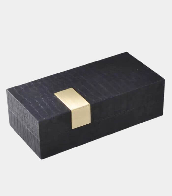 JEWELLERY & WATCH STORAGE BOX DECORATIVE LEATHER BOX BLACK GOLD