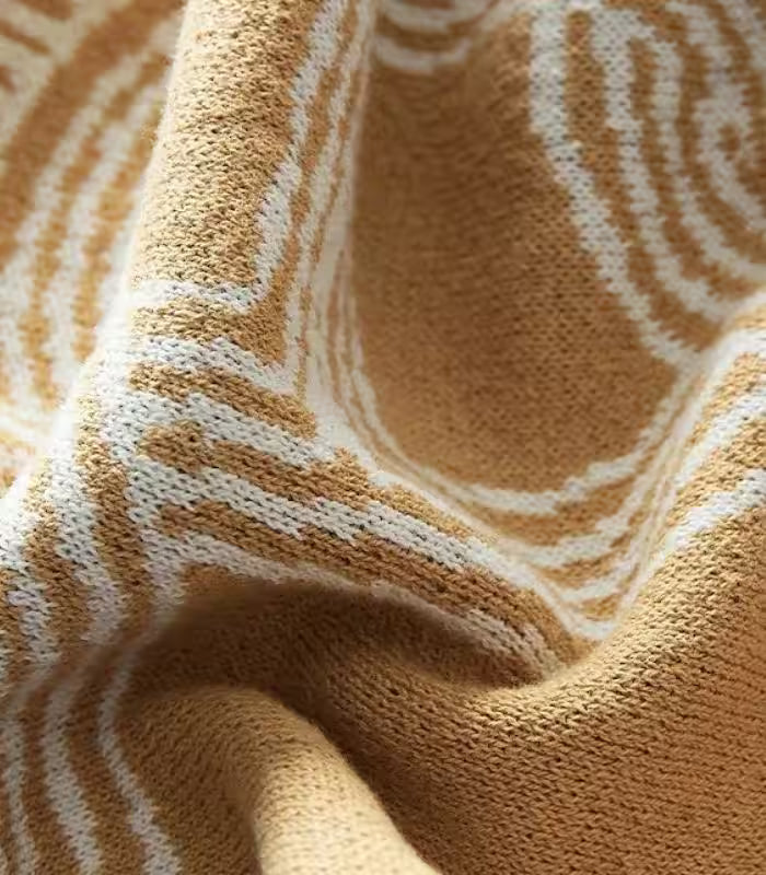 Aurelle Chain Link Throw Blanket & Lumbar Cushion | Ochre and Ivory Decorative Textiles