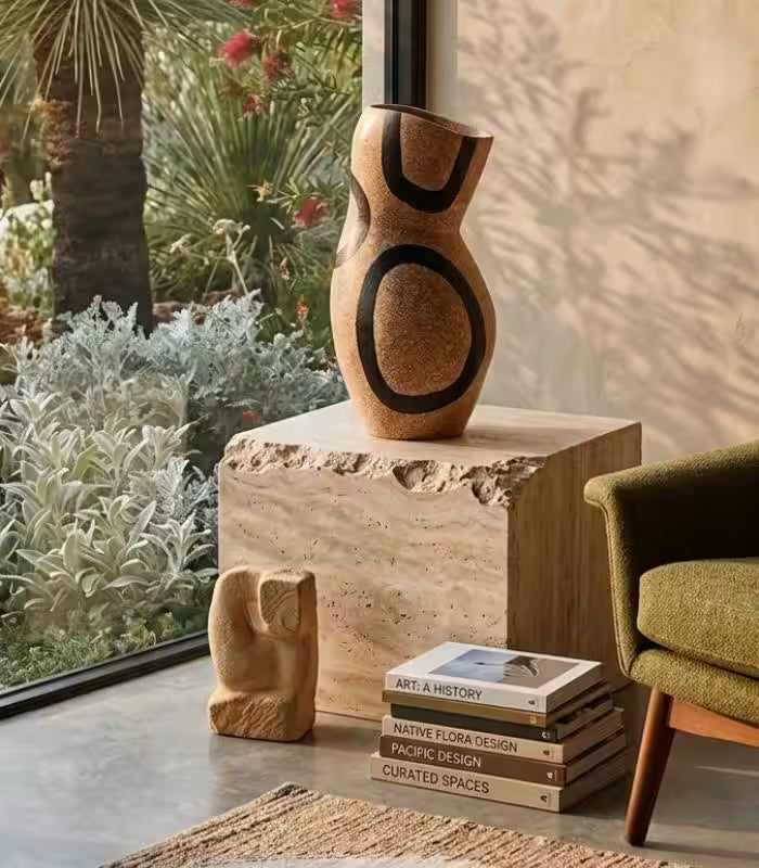 Zenobia Vase – Abstract Geometric Design Resin Warm Sand 42 cm (16.53 in)