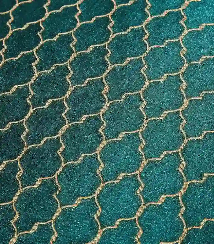 Moroccan Lattice Cushion Cover – Emerald & Gold Embroidered
