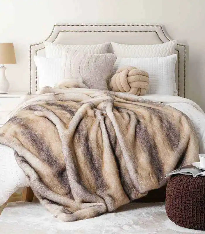 Plush Faux Fur Blanket Throw Cream - Golden Fawn