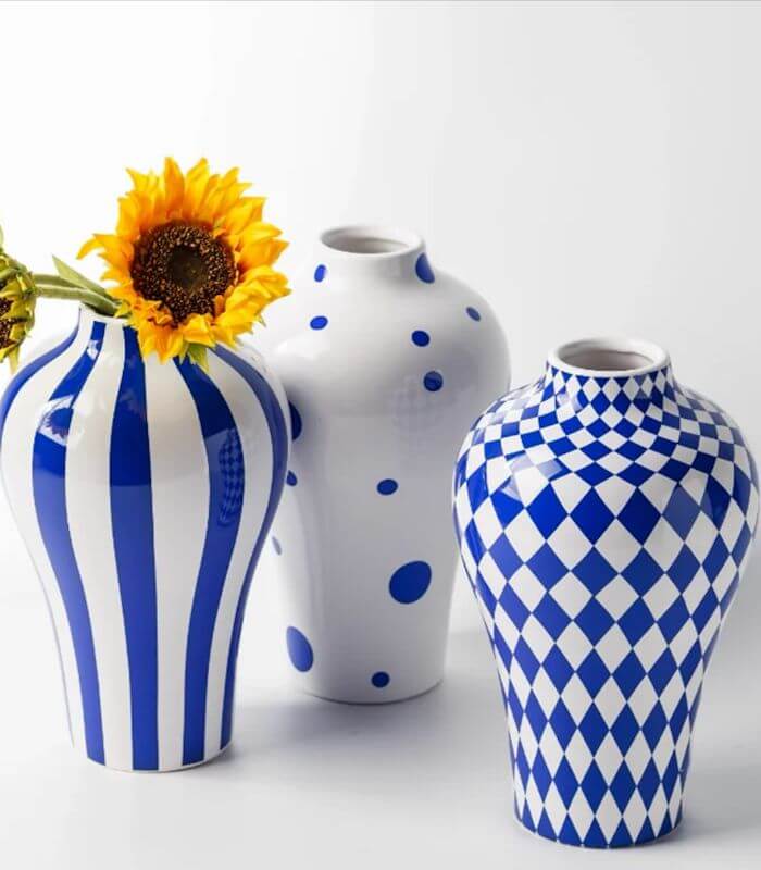 Bold Blue Polka Dot Ceramic Vase | Statement Home Decor Piece