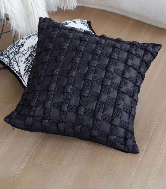 Boho Chic Textured Cushion Cover - Square or Rectangle - 3D Tufted Design Black