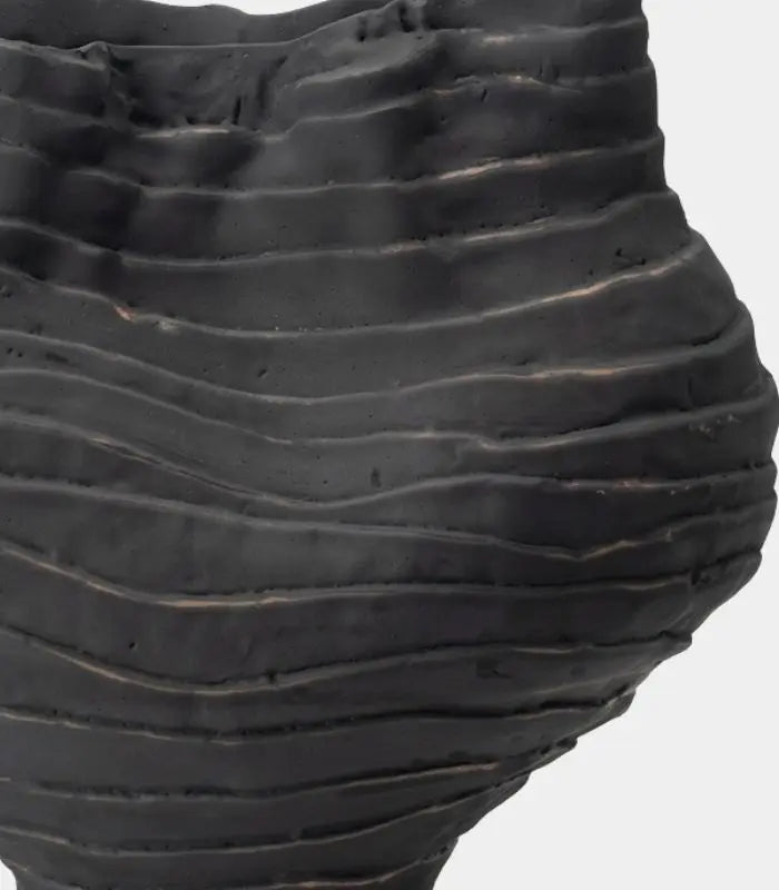 Nairi Large Handmade Ceramic Vase – Matte Black Ridged Sculptural Vessel, Table or Floor