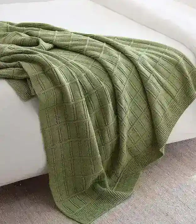 Textured Grid Knit Throw Blanket | Modern Comfort for Bed or Sofa