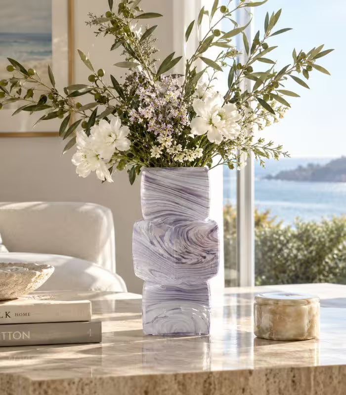 Marbella Handcrafted Glass Vase | Sculptural Stacked Marbled Vessel 30 cm / 11.8 in
