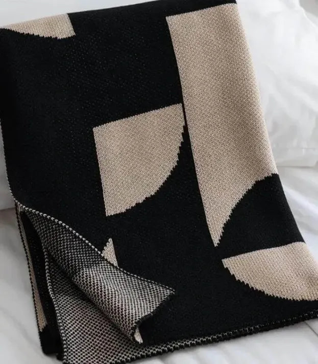 Geometric Harmony Knit Throw Blanket Modern Acrylic Knit Throw Blanket - Black and Beige