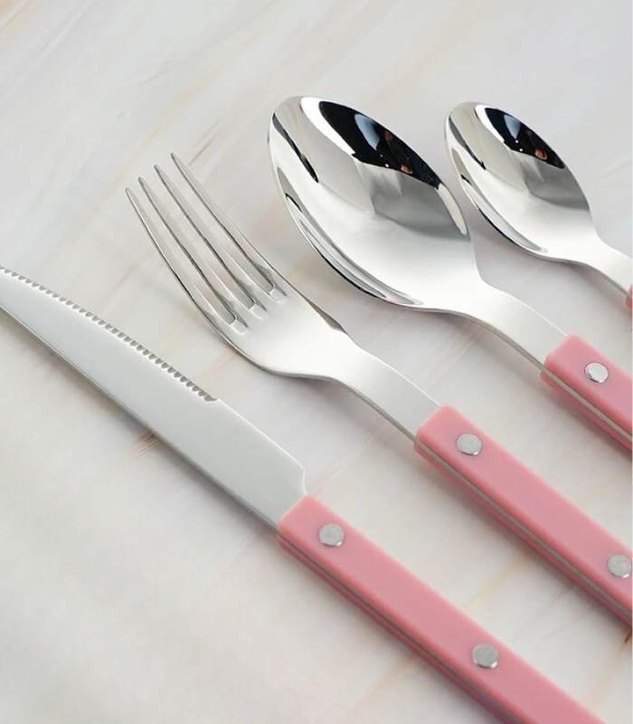 24 Pcs Set Pink European-Inspired Cutlery Set 18/10 Stainless Steel