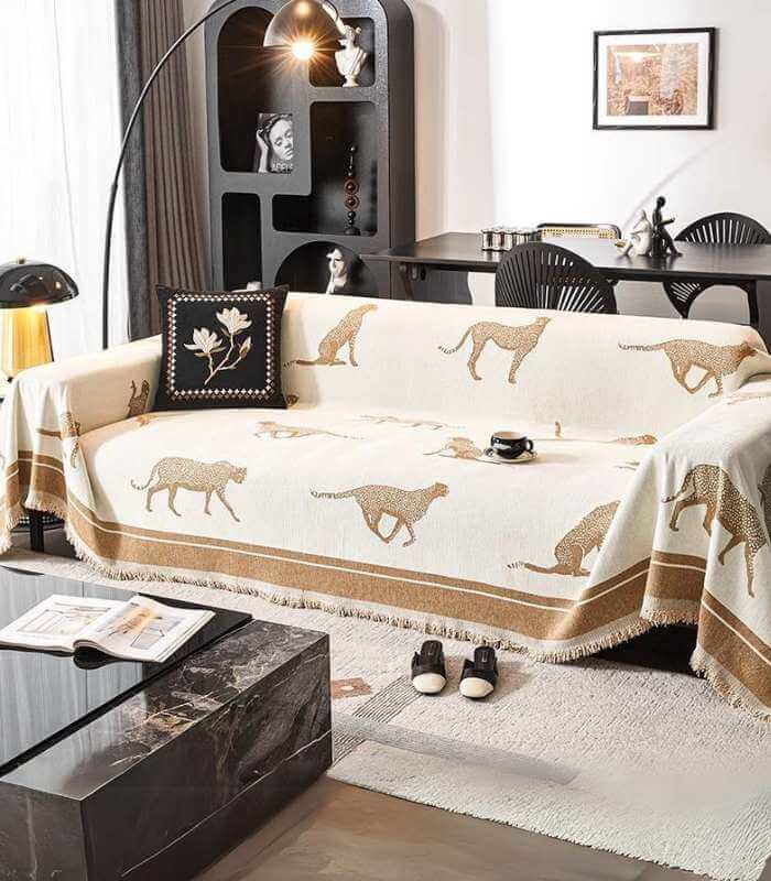 Leopard Print Sofa Cover | Couch Cover Chenille Jacquard