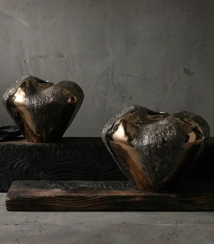 Delvara Sculptural Porcelain Vase – Artisan Gold and Textured Finish