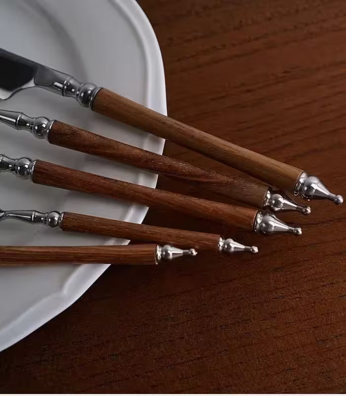 Stainless Steel Cutlery Set with Natural Wood Handles – Silver & Brown | 20-Piece or 30-Piece