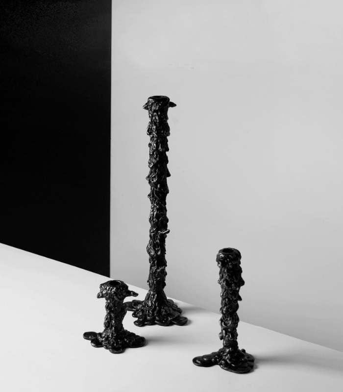 Candlestick Candle Holder Drip Resin Black