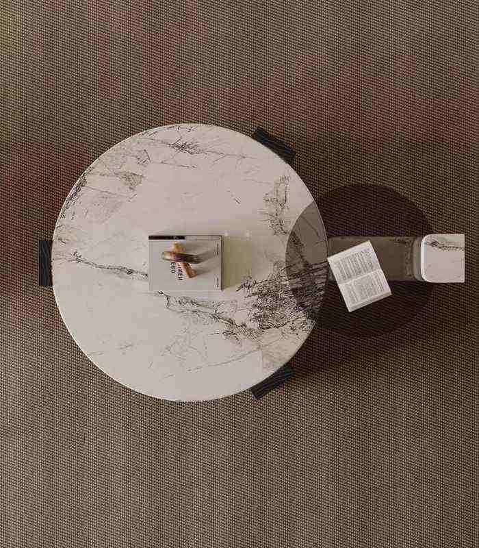 Round Marble Coffee Table 110 cm Marble and Aswood