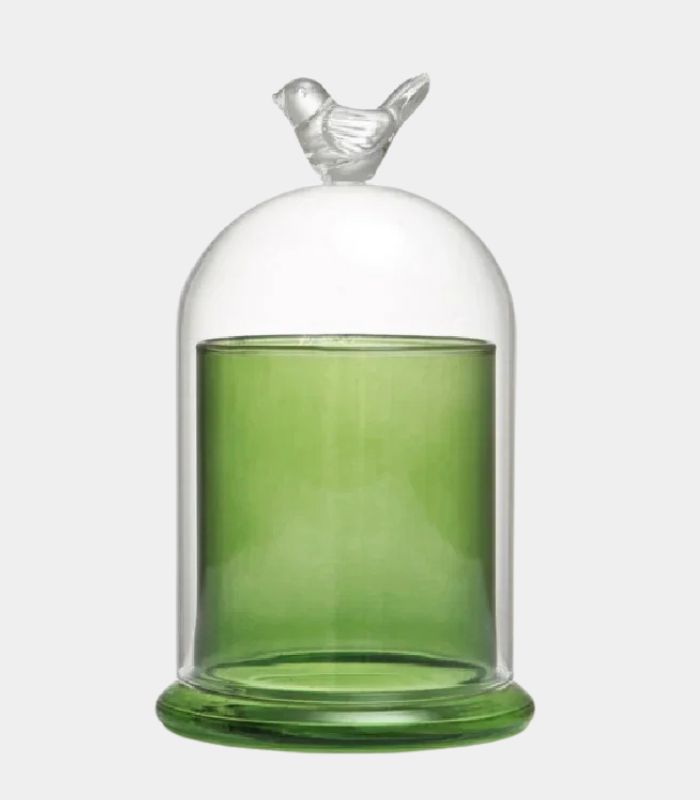 Glass Cloche Candle Holder with Bird Finial – Decorative Display Dome