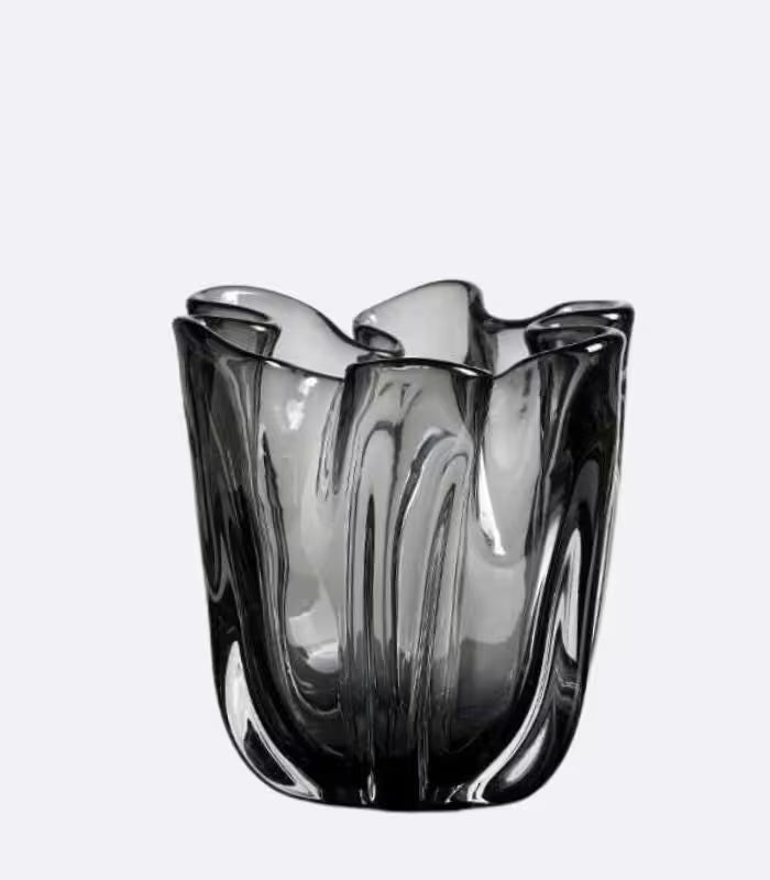Hand-Blown Glass Vase Floral Black Hue
