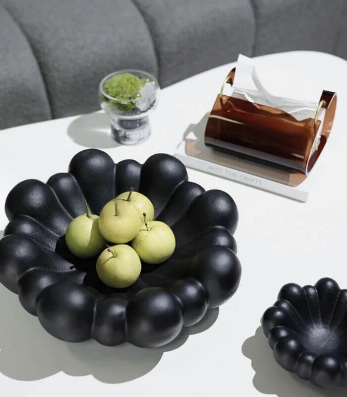 Blossom Elegance Resin Fruit Decorative Bowl Handcrafted Black