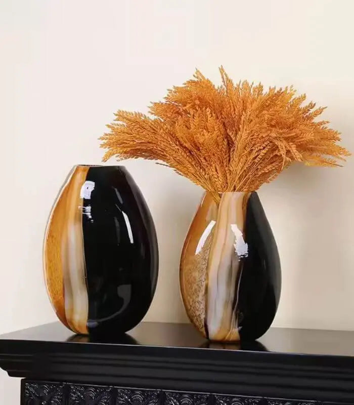 Tri-Color Amber Fusion Glass Vase - Modern Art Deco Style Tabletop Vase