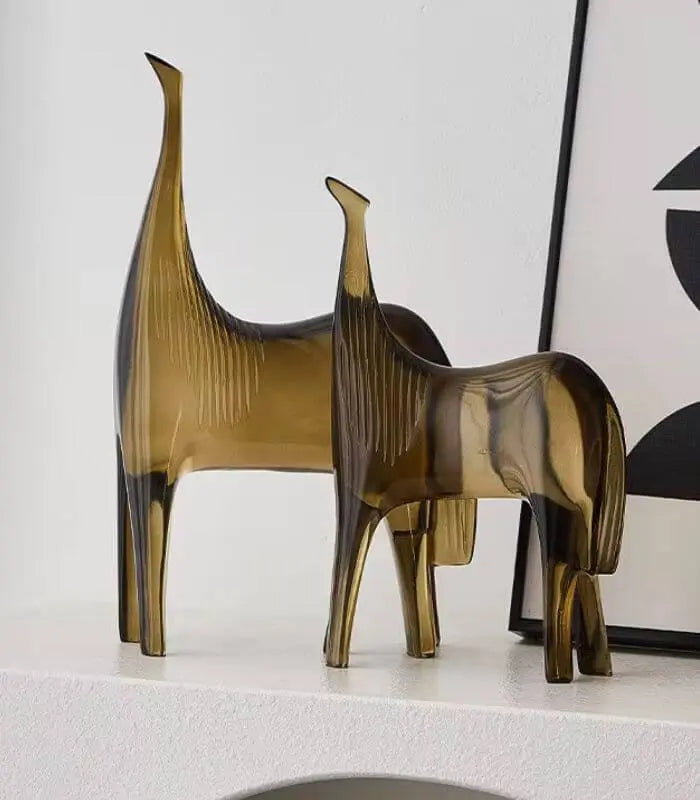 Set 2 Pcs Meridian Smoke Brown Horse Sculpture Set – Contemporary Equine Duo Resin