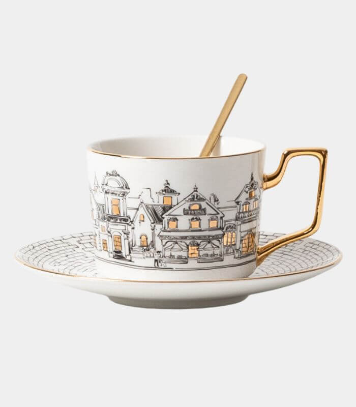 Tea Cup and Saucer Enchanting Streetscape Ceramic Tea Companion