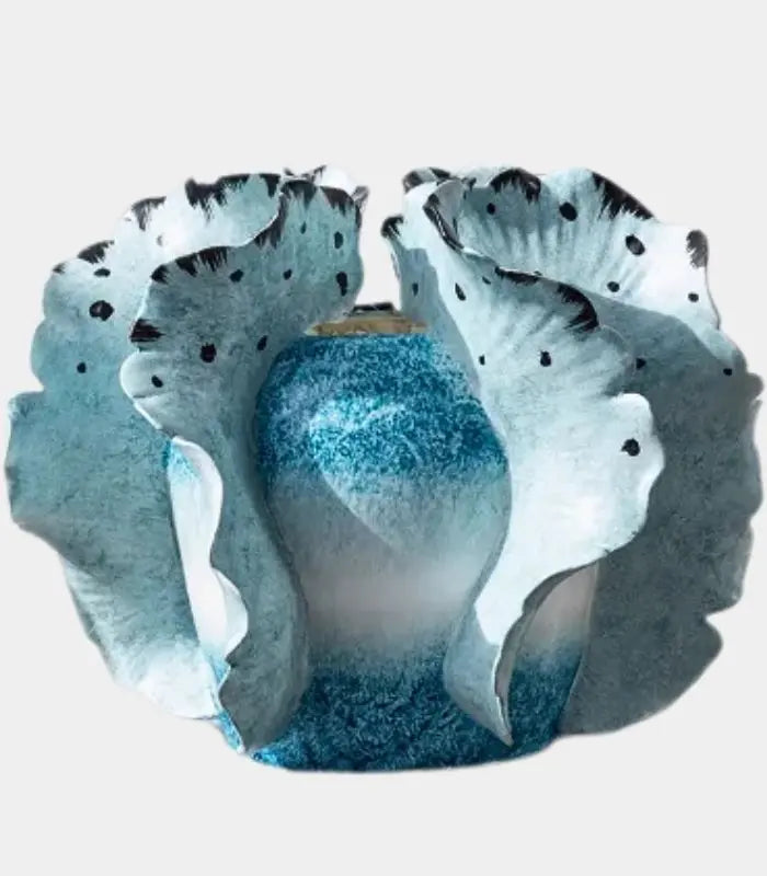 Cerulean Ceramic Vase – Sculptural Petal Design in Hand-Painted Gradient