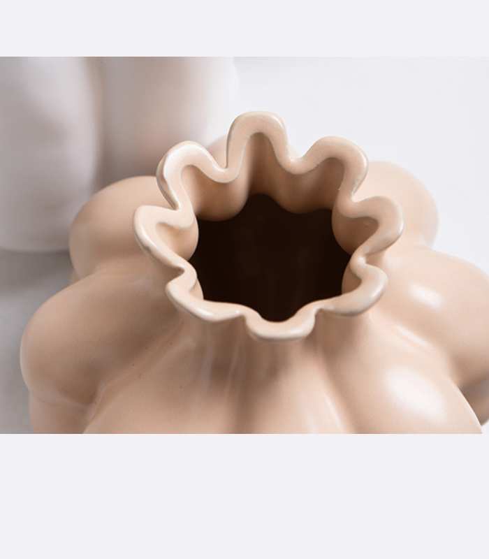 Sculptural Ceramic Vase 15 x 14 cm, Artistic Flower Petal Design Nude
