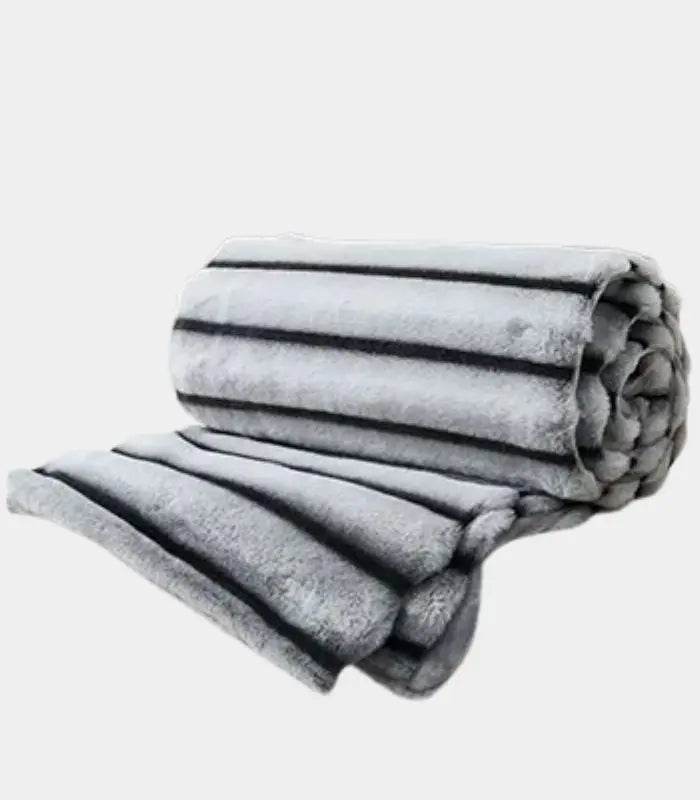Ribbed Faux Fur Throw Blanket Grey