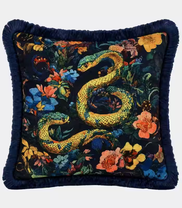 Serpent Garden Decorative Cushion Cover with Fringe Trim 45 cm (18 in)