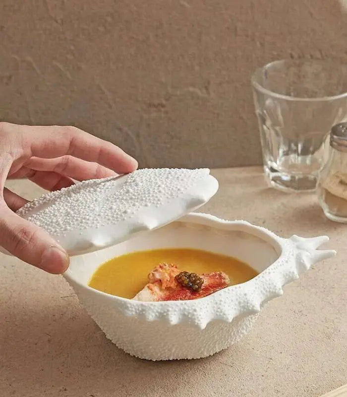 Ceramic Crab Bowl with Lid - White