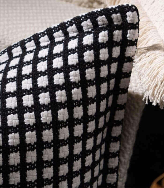 Black & White Checkered Cushion Cover – Woven Elegance (45x45 cm)