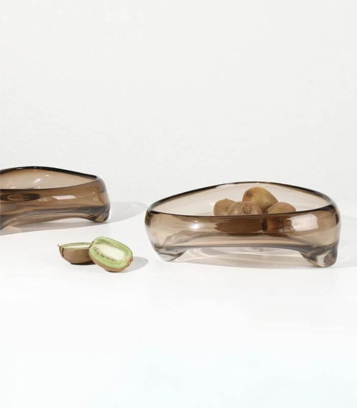 Artisan Handblown Glass Decorative Bowl - Modern Fluid Design Light Brown