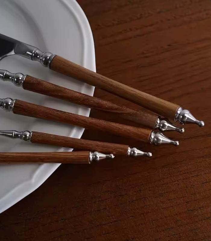 Premium 18/10 Stainless Steel Natural Wood Handle Flatware Set