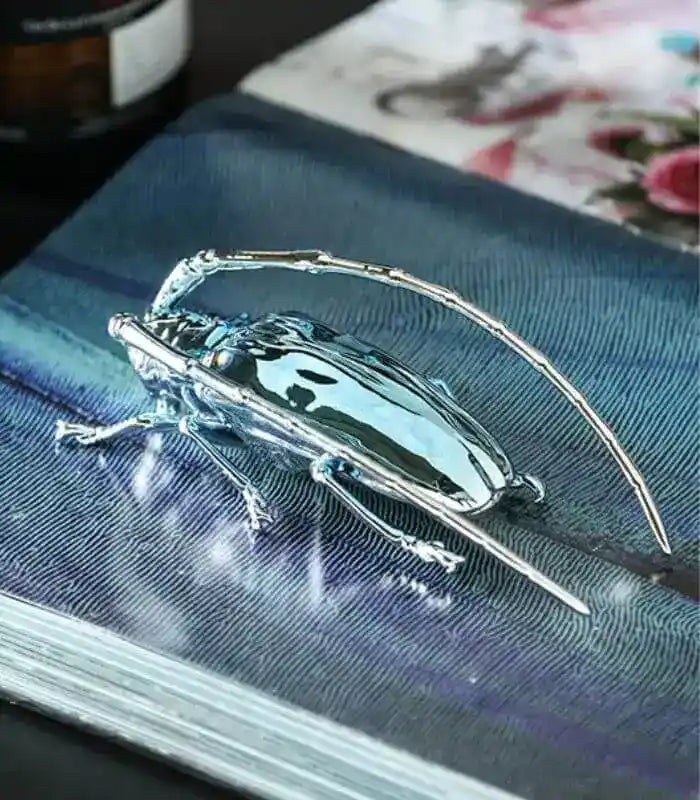 Cerulean Glass Beetle Sculpture Collection – Contemporary Insect Art Decorative Object