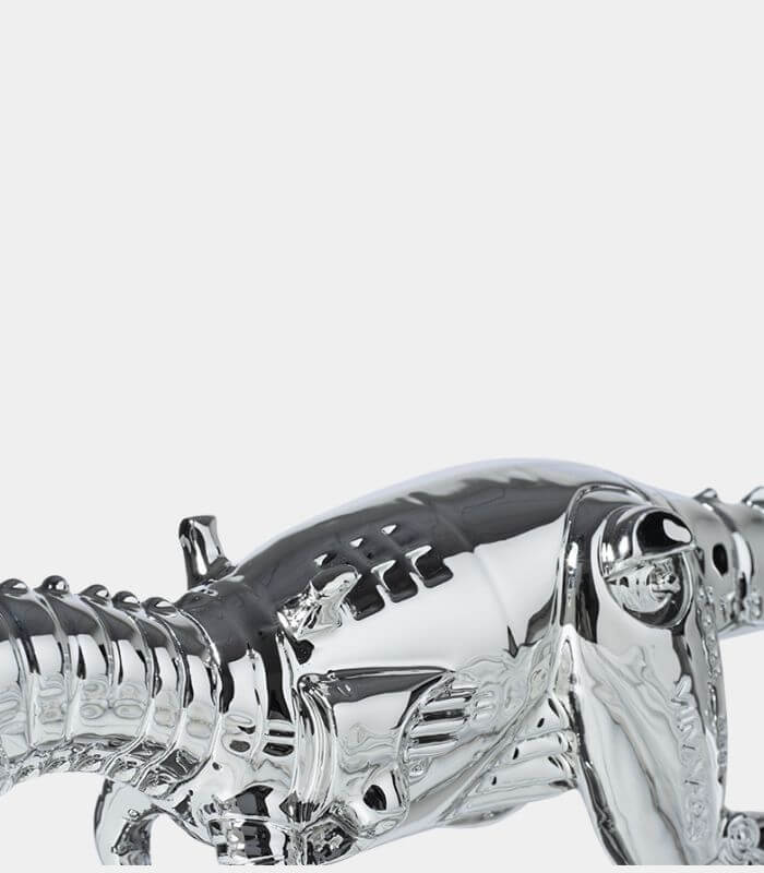 Modern Chrome Dinosaur Skeleton Sculpture - Contemporary T-Rex Art Piece - Home Decor (39cm, Silver Chrome)