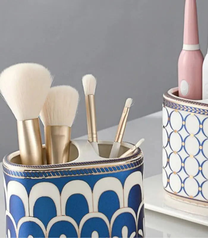 Toothpaste Holder Toothbrush Holder Storage Blue & White Ceramic