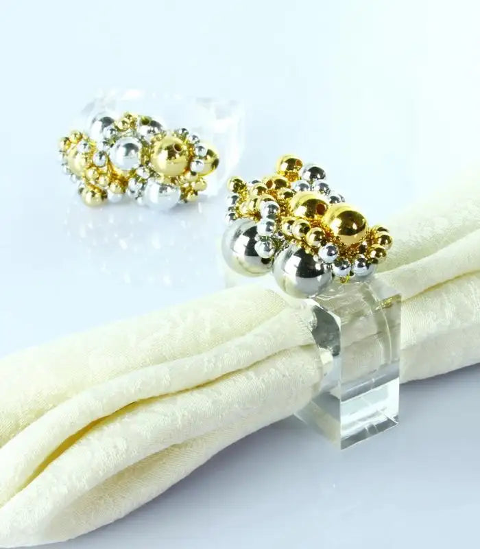 Handbeaded Bubble Napkin Rings – Gold & Silver Acrylic Set