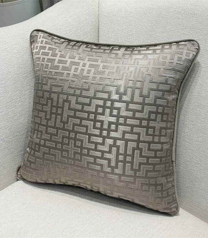 Geometric Cushion Cover Fernwood Jacquard Velvet Woven Grey