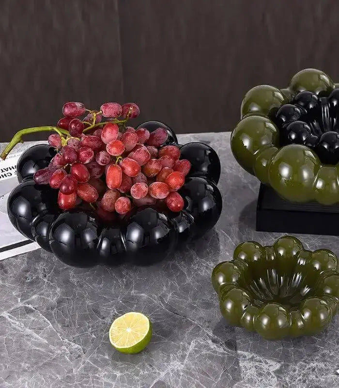 Blossom Elegance Ceramic Fruit Decorative Bowl Handcrafted Black