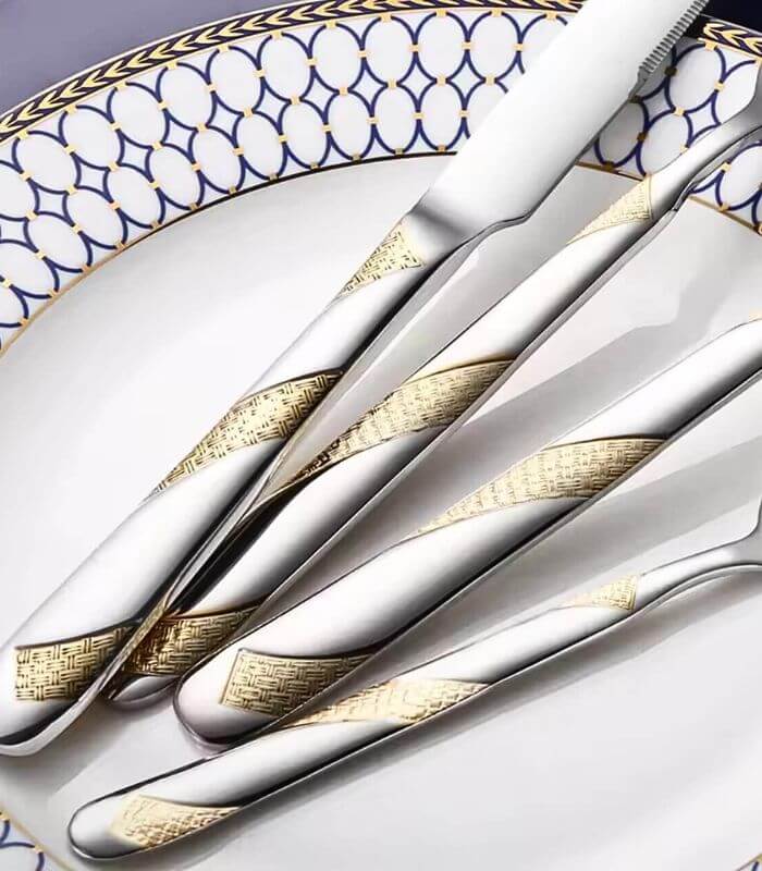 24 Pcs Set Flatware Stainless Steel Silver & Gold Cutlery Set