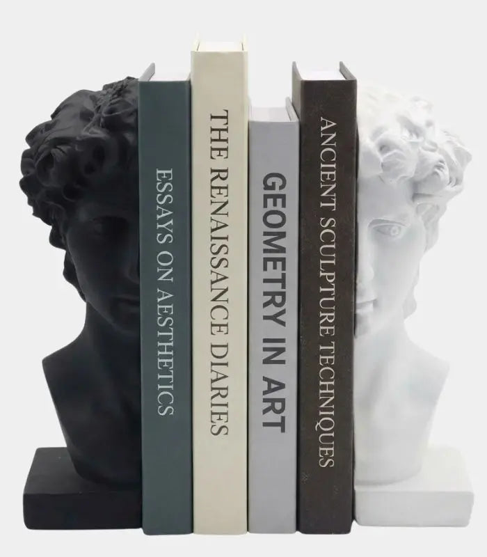 Set of 2 Dorian Black & White Resin Bust Bookends – Classical Michelangelo-Inspired Head 24.5 cm