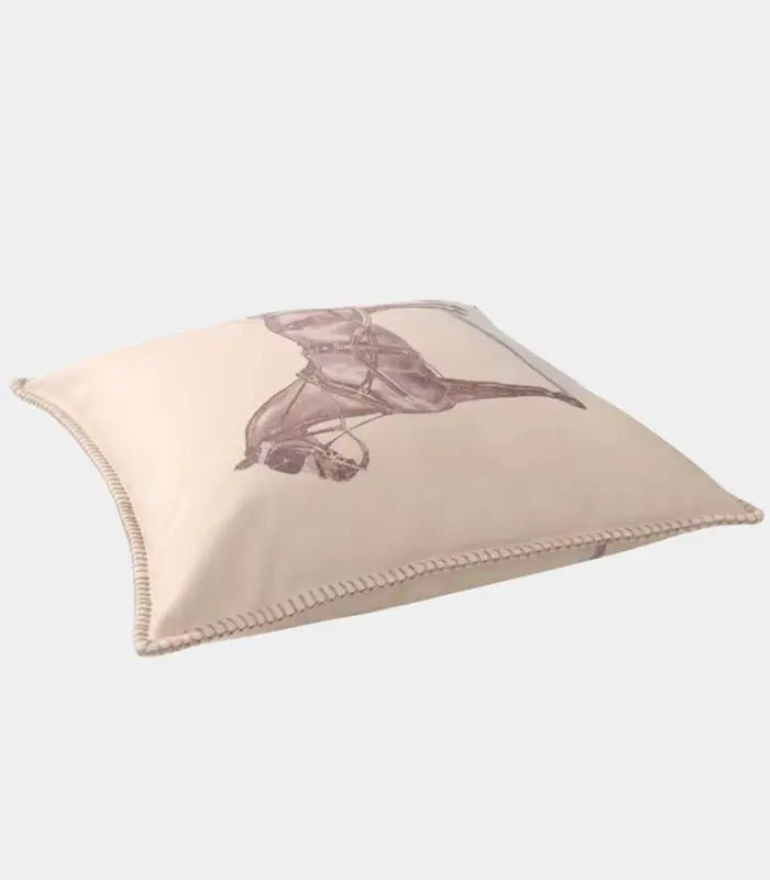 Equestrian Cushion Cover – Vintage Horse Print with Blanket Stitch Beige/Warm Cream