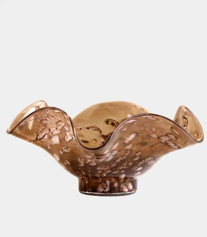 Isolde Handcrafted Glass Bowl – Tortoiseshell Brown Wavy-Edge Decorative & Fruit Bowl 31.5 cm / 12.4 in