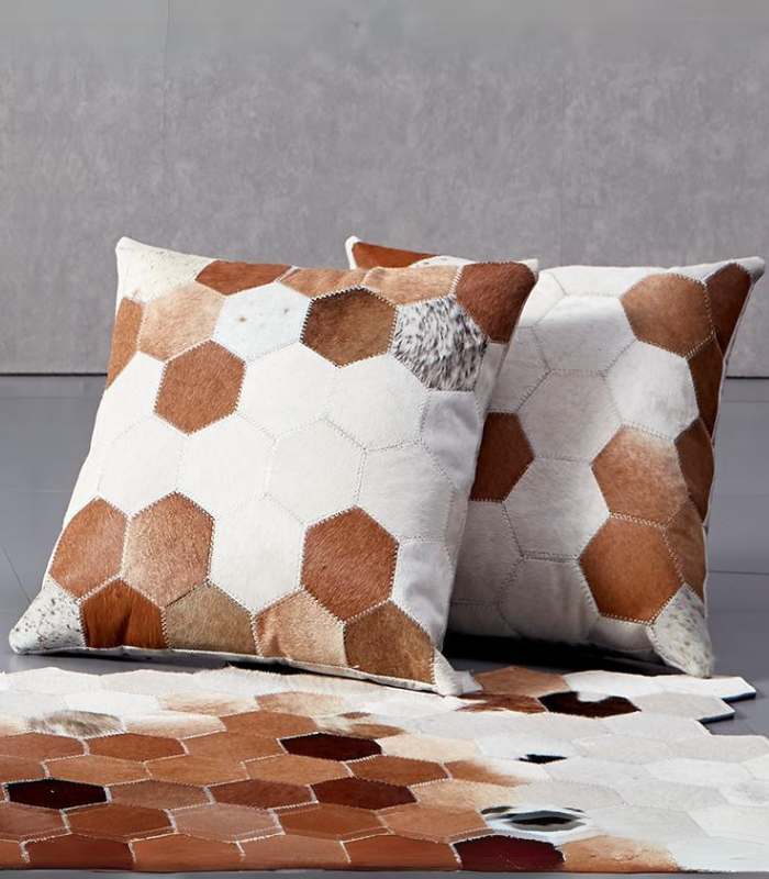 Cow Hide Cushion Cover Genuine Leather Brown & White