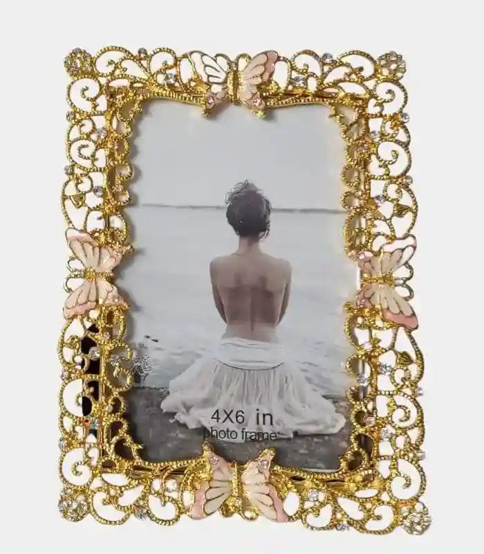 Vintage Butterfly Filigree Photo Frame - Gold and Pink (Individual Sizes Available)