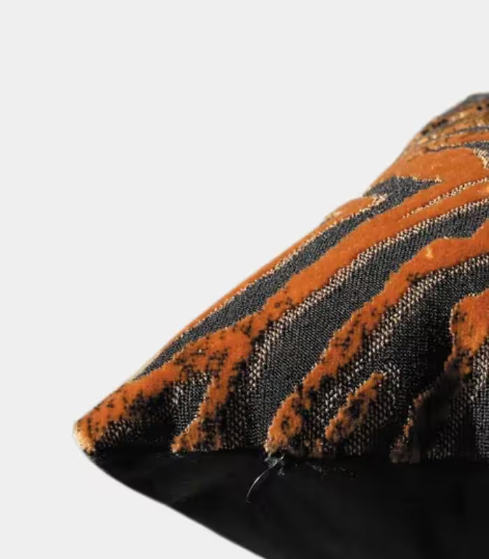 Tiger Stripe Jacquard Cushion Cover — Black & Bronze Woven Textile 45 cm (18 in)