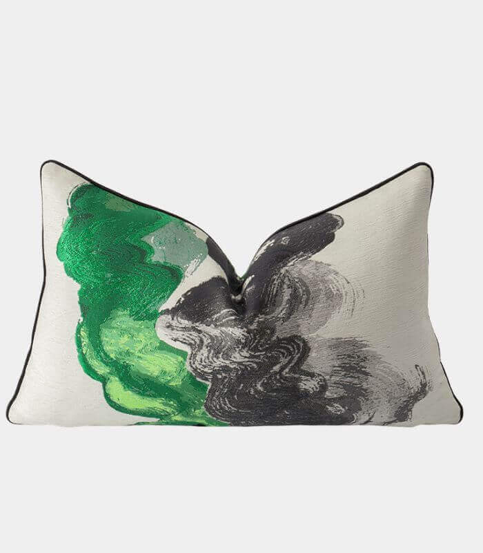 Abstract Brushstroke Decorative Cushion Cover | Modern Art Design Throw Pillow | Grey, Green & Burnt Orange