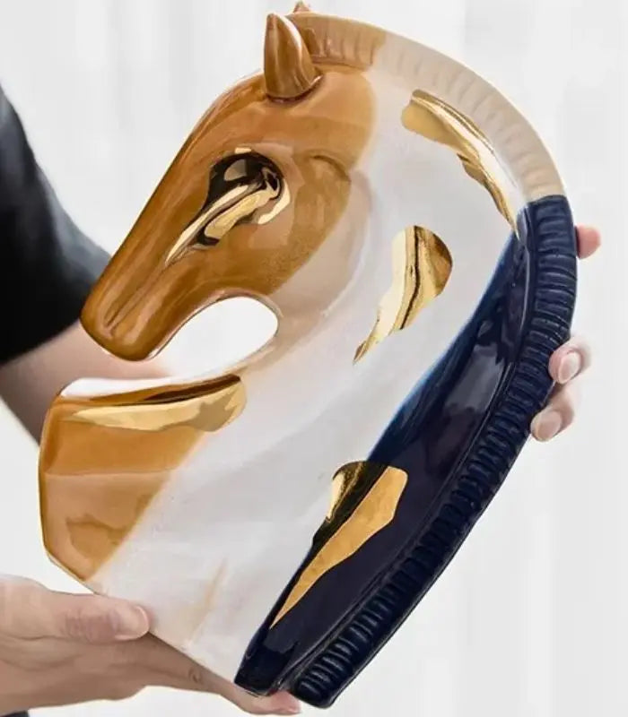 Elegant Porcelain Horse Bust Sculpture with Crackle Glaze –  27 cm