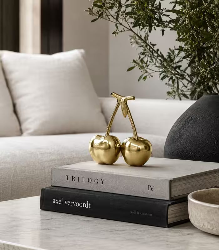 Gold Metal Cherry Sculpture – Decorative Coffee Table Accent 14cm / 5.5"
