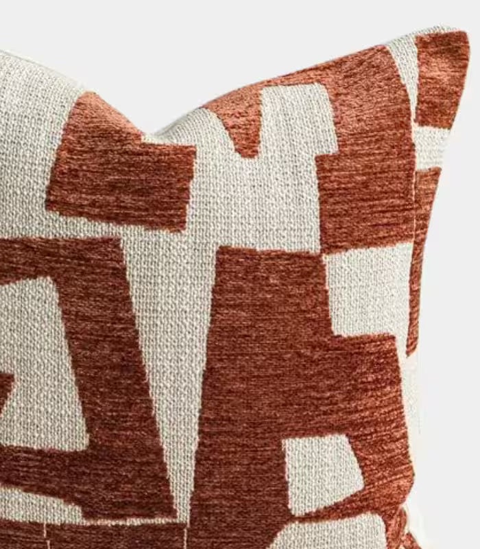 Abstract Geometric Jacquard Cushion Cover — Terracotta & Woven Textile